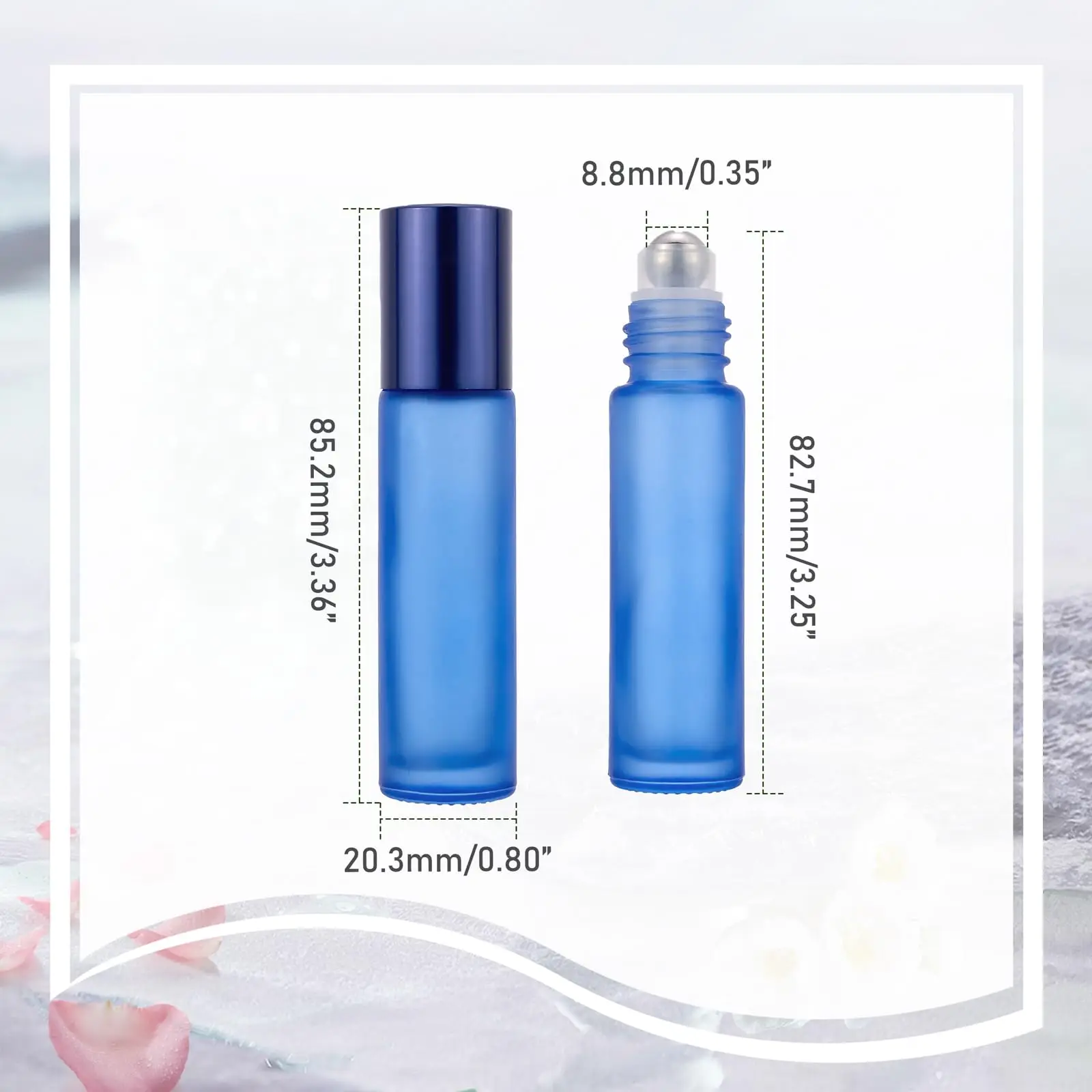 10 sztuk niebieskich szklanych butelek z kulką, 10 ml butelek na olejki eteryczne wielokrotnego użytku ze stali nierdzewnej, mini olejek pod oczy do podróży/domu