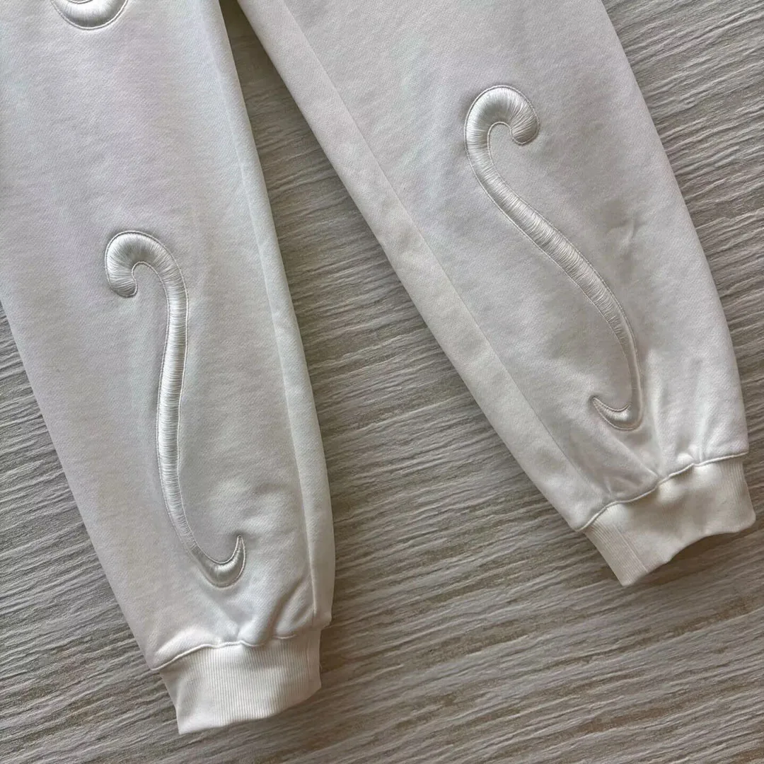 2025 New Autumn Embroidery Cotton Sweatpants Women Trousers Metal Drawstring Elastic High Waist Solid Color Casual Loose Pants