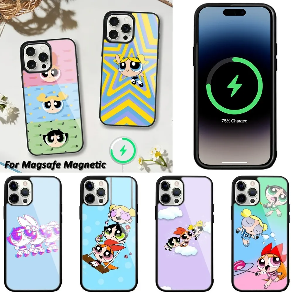 Cartoon P-Powerpuff G-Girls  Phone Case For iPhone 15,14,13,12,11 Pro Max Plus Cases Wireless Charging