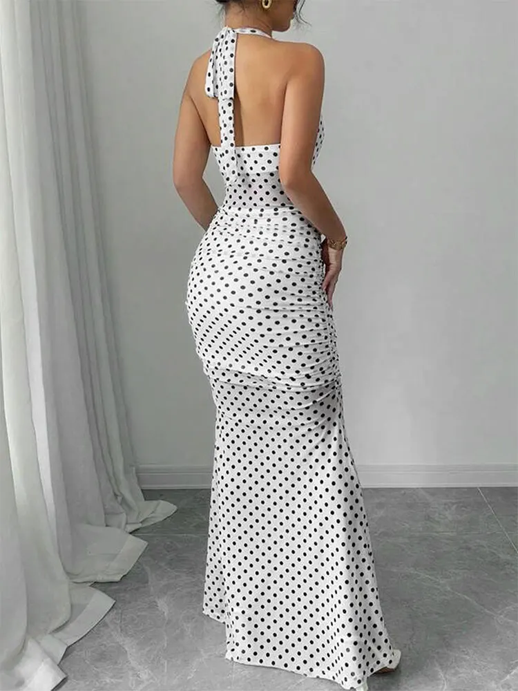 Frauen Maxi Kleider Sommer Neue Streetwear Fashion Print Halter Split Beiläufige Dünnes Kleid Sexy Backless Niedrigen Brust V-ausschnitt Dame Kleid