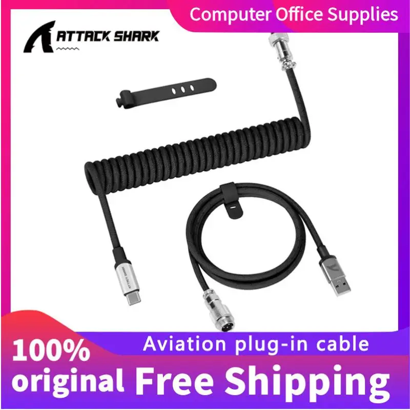 

ATTACK SHARK C01 PRO aviation plug-in cable custom braided double sleeve mechanical keyboard charger cable coil USB C cable