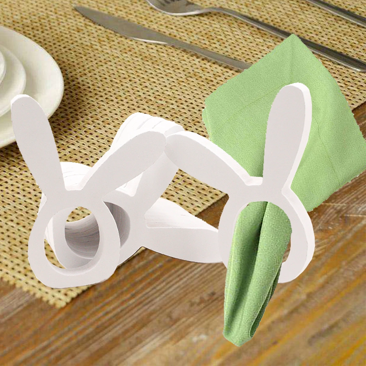 

10PCS Napkin Rings Rabbit Shape Wood Material Party Supplies Wedding Banquet Dinner Prom Birthdays Easter Decoration