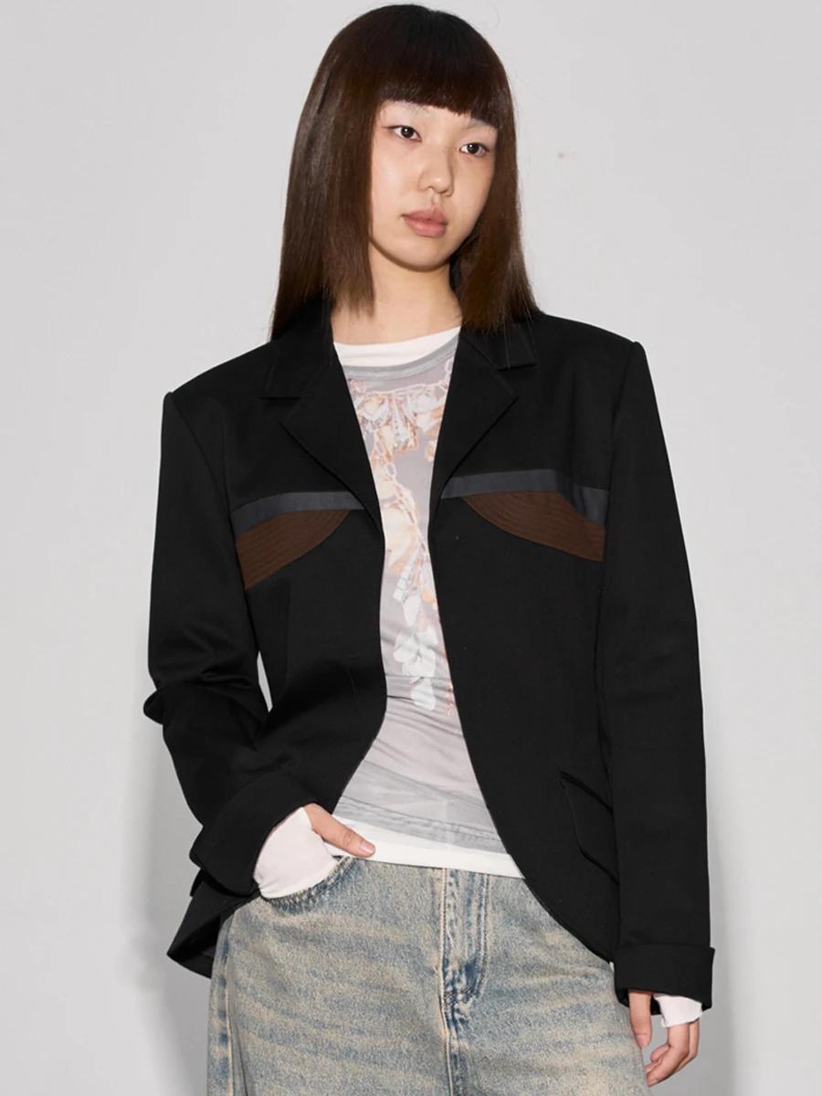 

eat Perhaps Casual oulder Pad Suit Jaet Women's Autumn Winter Loose Fit Pure Cotton Long Sve Tailored Sle Top