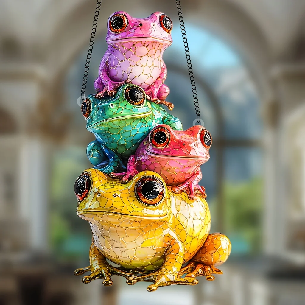 1Pc Frosch Familie Licht Catcher Hängende Dekoration Hängen Anhänger Wind Chime Suncatcher Hause Fenster Ornament Garten Decor