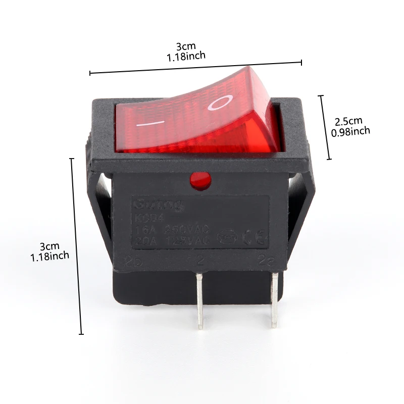 2PCS AC 20A/125V 16A/250V Heavy Duty KCD4 Rocker Switch ON Off DPST 4 Pin With Red Lighted 220V Toggle Switch