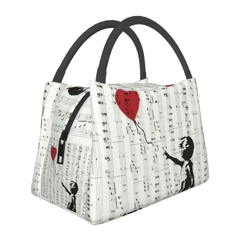 Girl Heart Balloon Thermal Insulated Lunch Bags Banksy Art Graffiti Resuable Lunch Tote for Work Travel Storage Meal Food Box