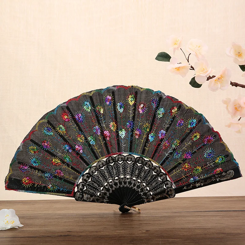 

Peacock Feathers Pattern Chinese Hand Fan Folding Fan Dance Wedding Birthday Party Fan Bamboo Fan Craft Home Decor Gifts