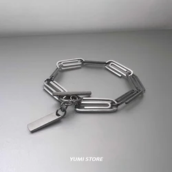 Hip Hop Paper Clip Bracelet For Man Woman Non Fade Titanium Steel Charm Couple Bracelet Jewelry Kpop Y2k Accessories Wholesal