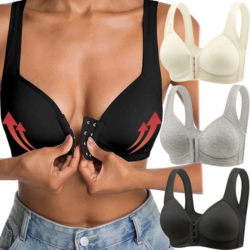 Women Tank Style Wireless Front Closure Bra Seamless Soft Cup Push Up Bra Full Coverage Comfortable Wear Camisole Underwear