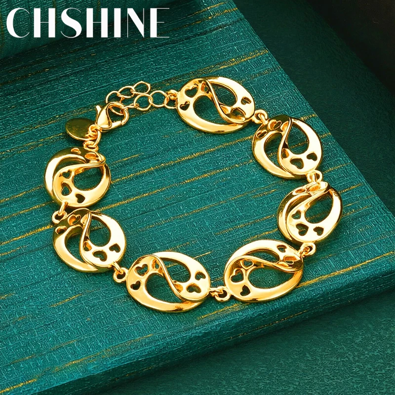 925 Sterling Silver 18K Gold  Eternal Love Infinity Link Bracelet Adjustable Extension for Women Wedding Occasion Jewelry