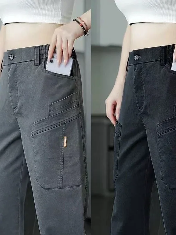 

Summer Men's Wide Leg Workwear Pants Six kets Elastic Straight Cut Resistant Multi ket Casual Trousers Faionable Yout...