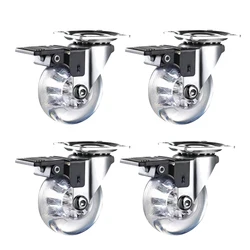 3 Inch Swivel Caster Wheels Set of 4 for Furniture 800lbs, Lockable Heavy Duty Clear Polyurethane Rolling Wheels with 360 Degree