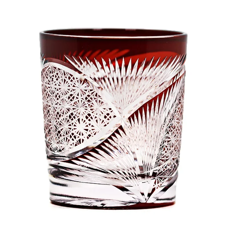 Japanese crystal glass, whiskey hand-carved fan-shaped retro cup