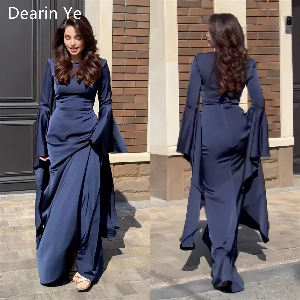 

Customized Formal Gown Saudi Arabia Dearin Scoop Neckline A-line Floor LengthSkirts Draped Ruffle Flouncing Evening Prom Dress