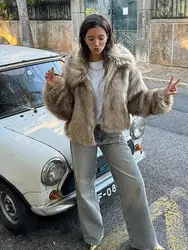 2024 Winter New Fluffy Fur Coat Women Casual Lapel Long Sleeve Faux Fur Cropped Coat Women Soft Thick Warm Short Fur Jacket