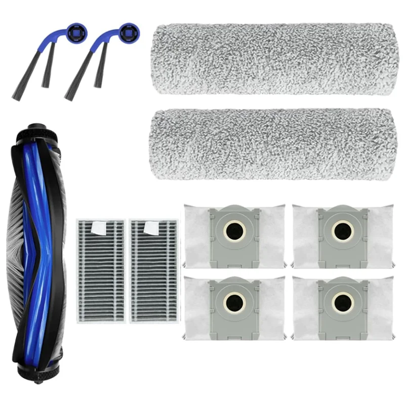 استبدال ملحقات المكنسة ABZA لفرشاة جانبية رئيسية Ecovacs Deebot X9 Pro Omni/X9 Pro، كيس غبار، أسطوانة، أجزاء مرشح خرقة