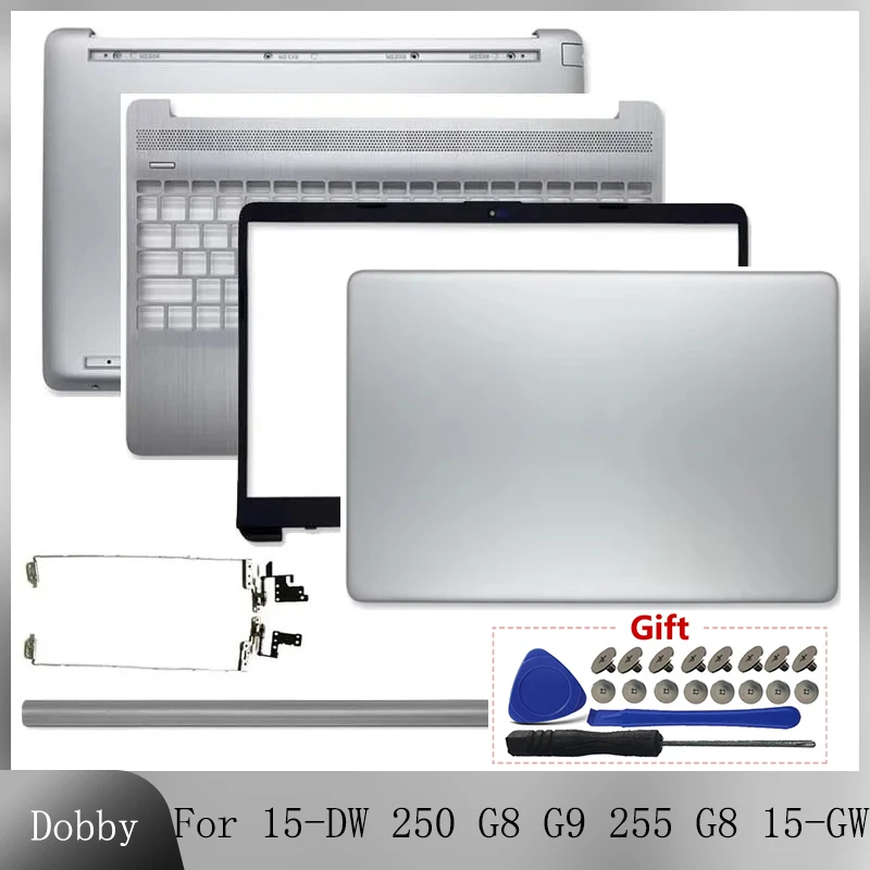 Novo para 15-dw caso 250 g8 g9 255 g8 15-gw 15s-du 15s-dy lcd capa traseira moldura frontal palmrest inferior caso dobradiças capa tampa de prata