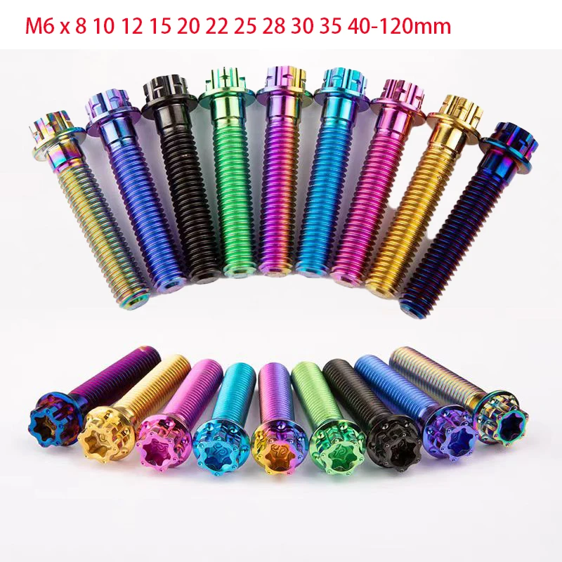 1Pcs Titanium Torx Head Flange Bolts Screws M6 X 8 10 12 15 20 22 25 28 30 35 40-120mm Thread Pitch 1.0mm Motorcycle Bolts