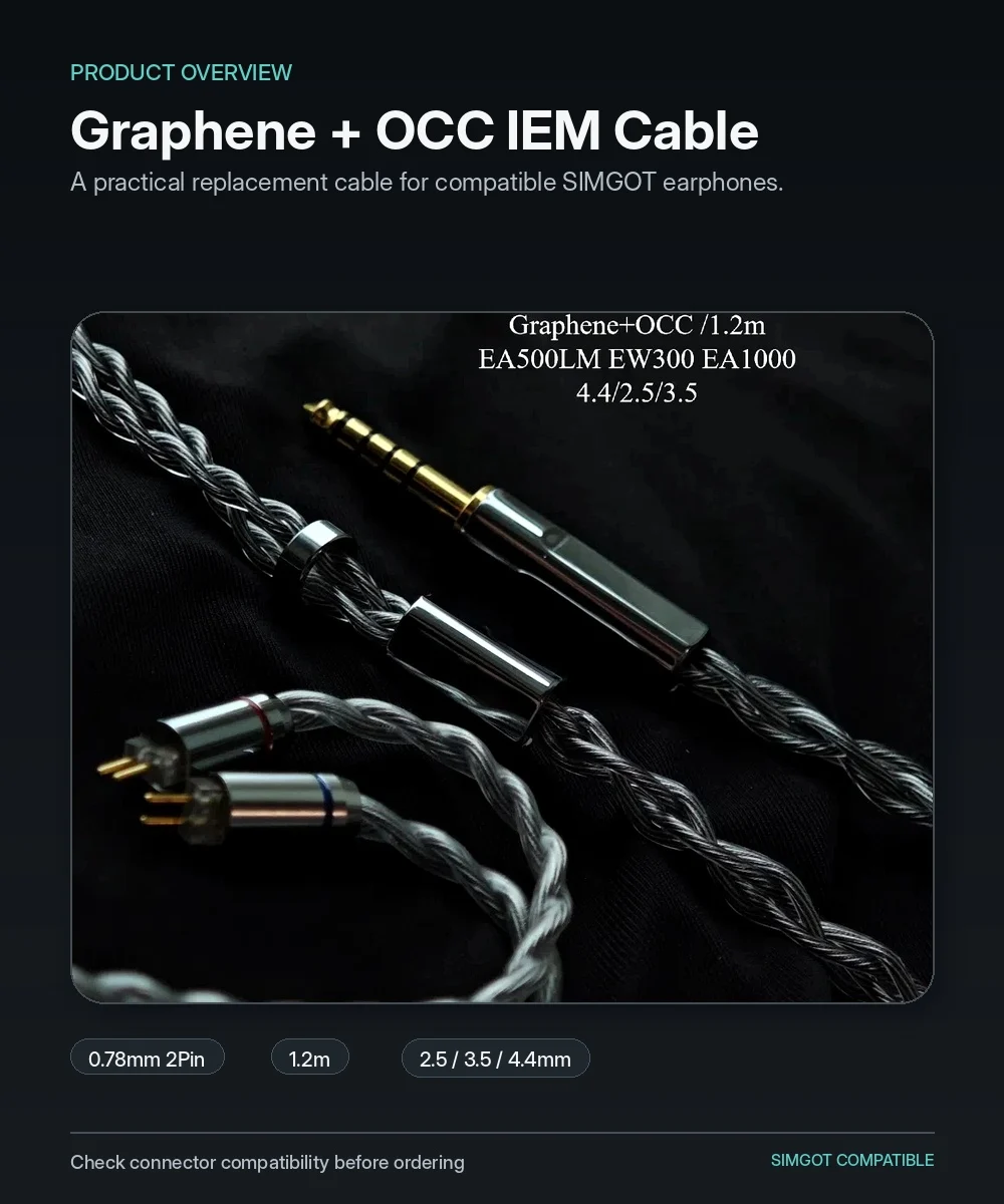 Graphene Silver-Plated OCC Upgrade Cable for SIMGOT EA500LM EW300