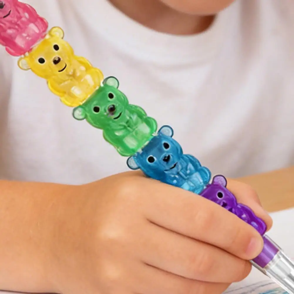 Stackable Pencils Stackable Plastic Bear Pencils 5-in-1 Set Colored Stacking Point Pencils for Birthday Party for School