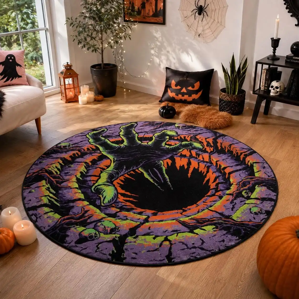Circular Area Rug Gothic Scary Abyss Hole Illusion Pattern Non Slip Washable Ground Blanket for Gaming Room Armchair Decor