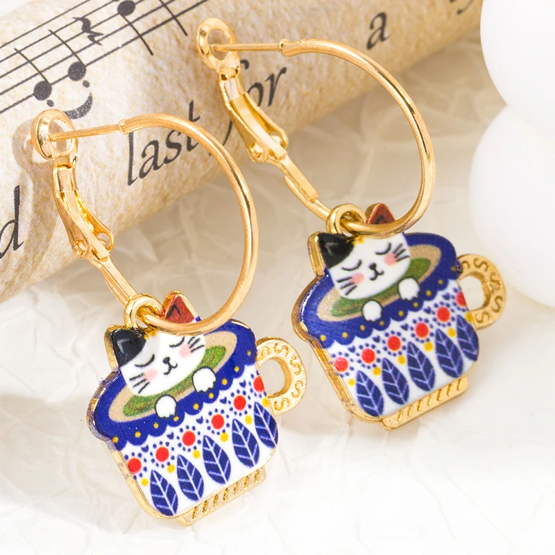 Kawaii Enamel Drop Cat Dangle Earrings Fashion Sweet Cartoon Animal Eardrop for Women Girl Casual Parties Gift