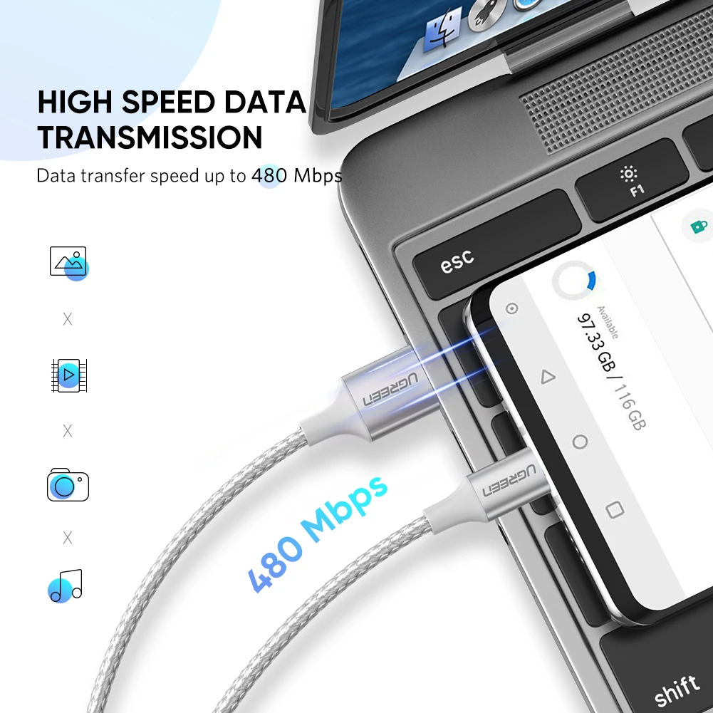 UGREEN 3A USB Type C Cable For Realme Xiaomi Samsung S21 Fast Charging Wire USB-C Data Cord USB C Cable