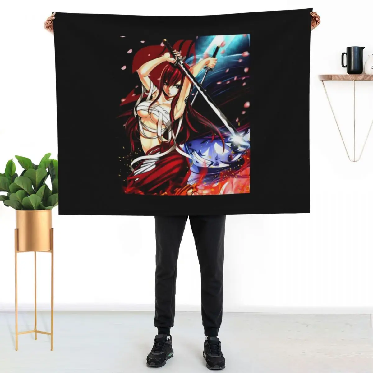 

Swordswomen Erza Throw Blanket Travel Size Cozy Blanket for Plane Train