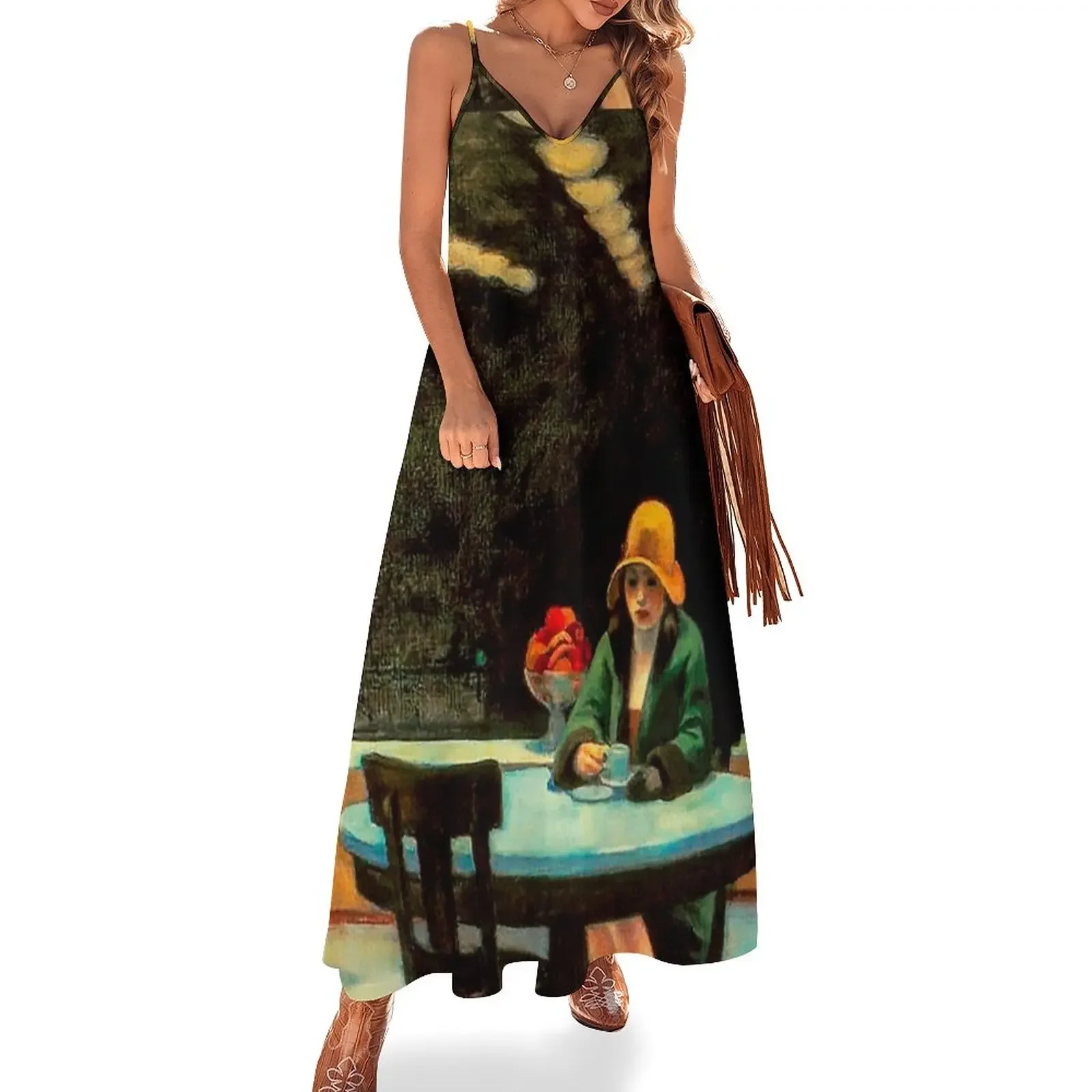 

Automat by Edward Hopper Sleeveless Dress Beachwear Evening dresses women clothes