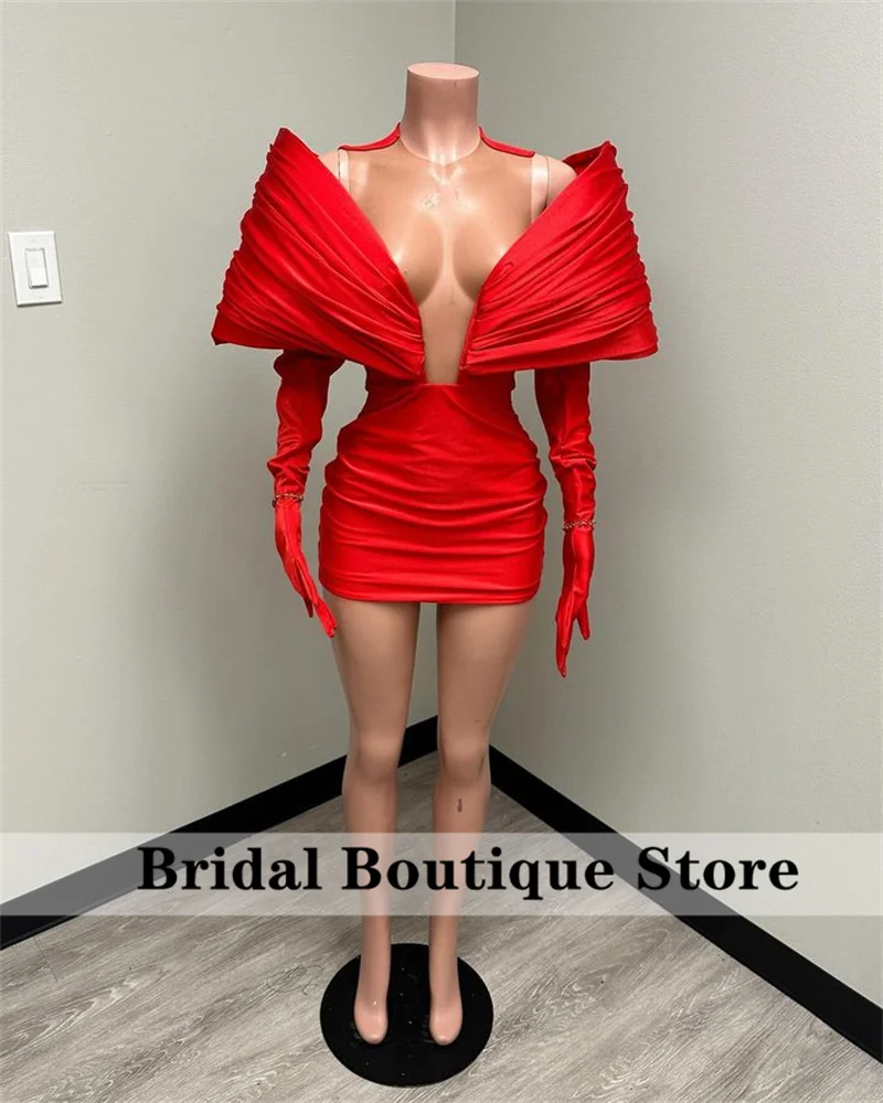 Stunning New Arrival 2025 Red Prom Gown With Two Gloves Off Shoulder Birthday Party Senior Cocktail Dresses Robe Customized