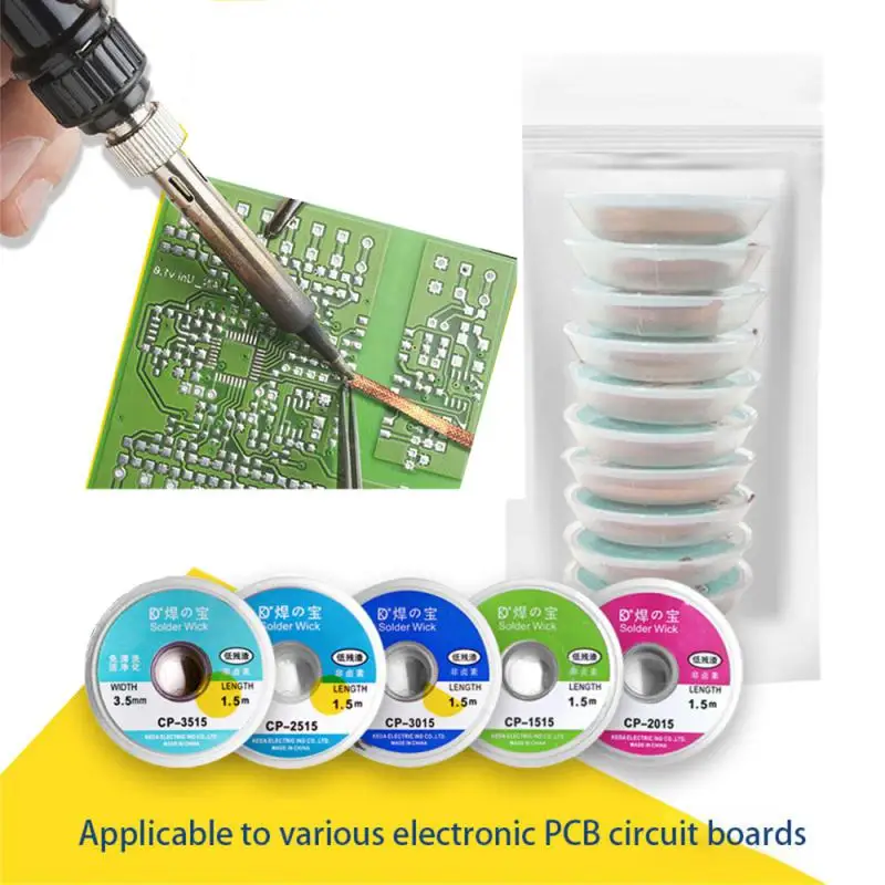 

Desoldering Braid Tape Copper Welding Solder Remover 1/1.5/2/2.5/3/3.5mm Wire Soldering Wick Tin Lead Cord Flux BGA Repair Tool