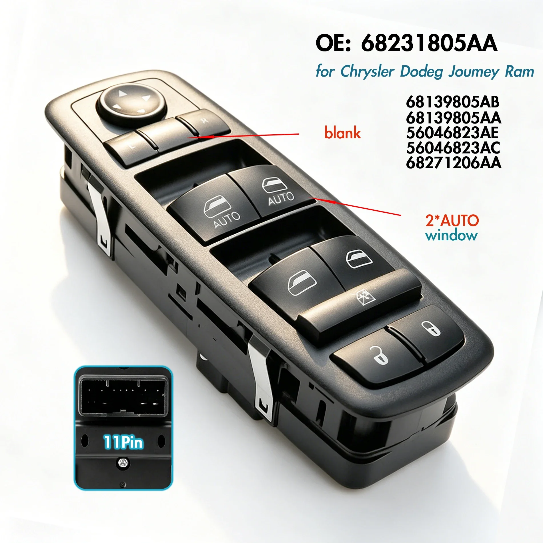 For Dodge Charger Chrysler 200 300 Dodge Ram,Electric Master Power Window Switch Replacement Lifter Control Button 68231805AA
