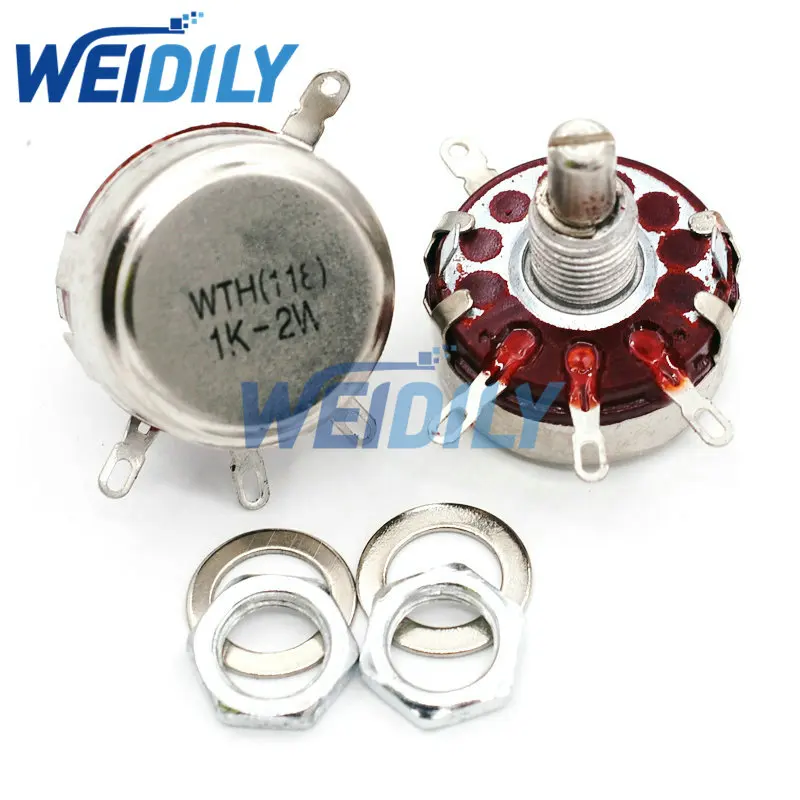 1PCS WTH118 2W 1A Potentiometer 1K 2.2K 4K7 10K 22K 47K 100K 470K 1M 103 WTH118-2W Round Shaft Carbon Rotary Taper Potentiometer