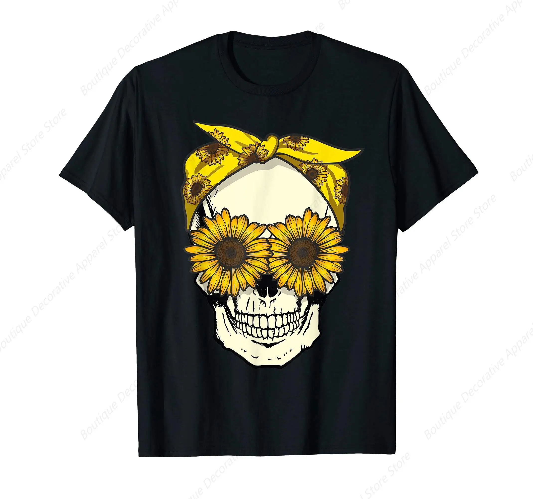 Skull sunflower bandana floral sun flowers pattern cute goth T-Shirt