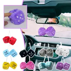 Long Hair Hot Stamping Dot Dice Plush Toy Cube Pendant Car Ornament Sieve Anime Car Decoration Accessories