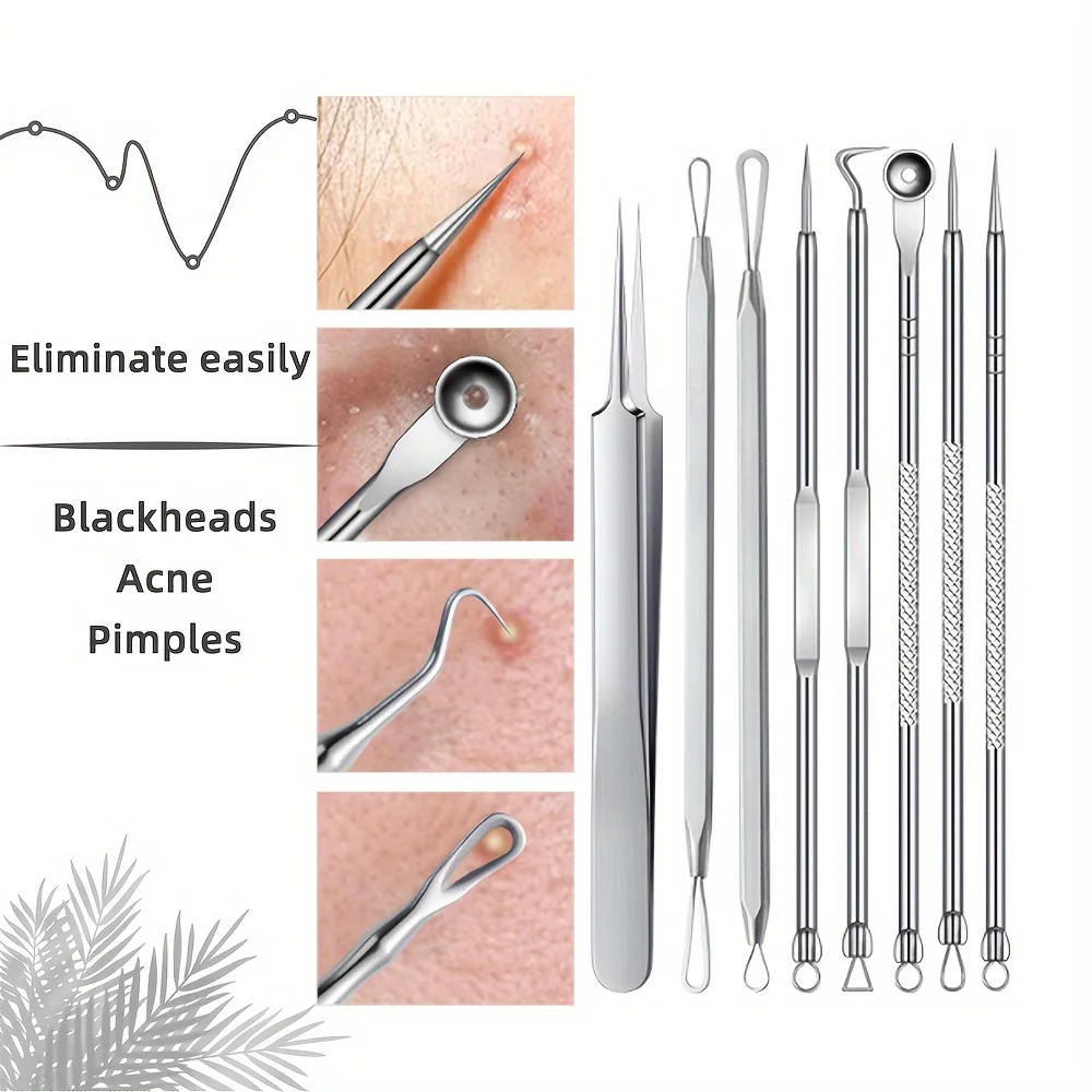 مجموعة أدوات إزالة الرؤوس السوداء مكونة من 8 قطع، مجموعة أدوات استخلاص البثور وحب الشباب من الفولاذ المقاوم للصدأ، هدية مثالية لعشاق العناية بالبشرة