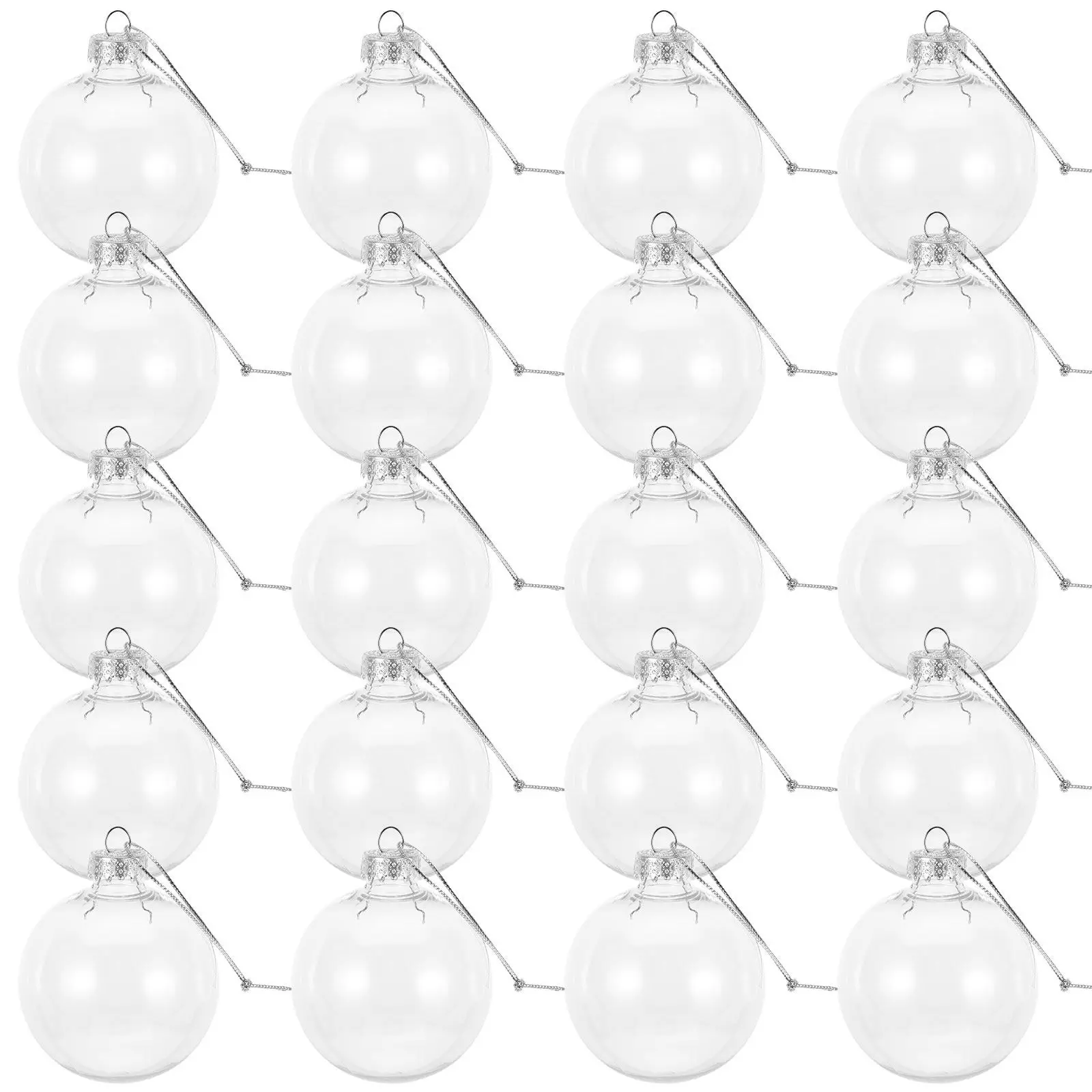 

25 шт. прозрачных пластиковых шаров-подвесок для елки, 8 см, для самостоятельного декорирования, для праздничных поделок