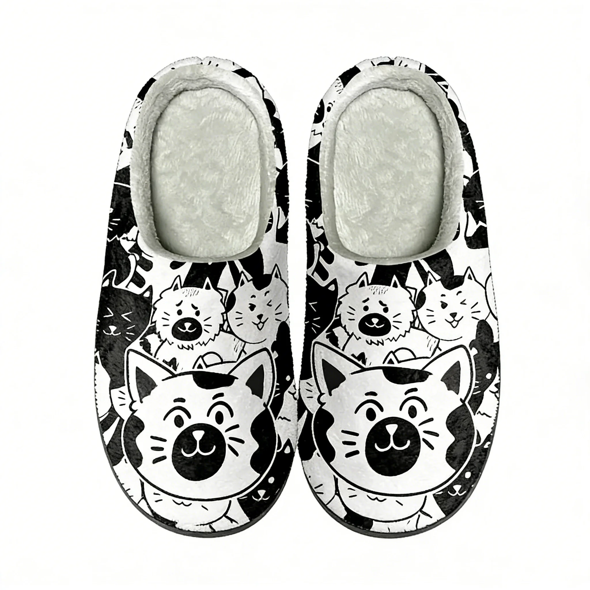 

Cartoon Cat Design Warm Cotton Slippers Travel Home Unisex Casual Non-slip Shoes Couple Indoor House Slippers Print On Demand