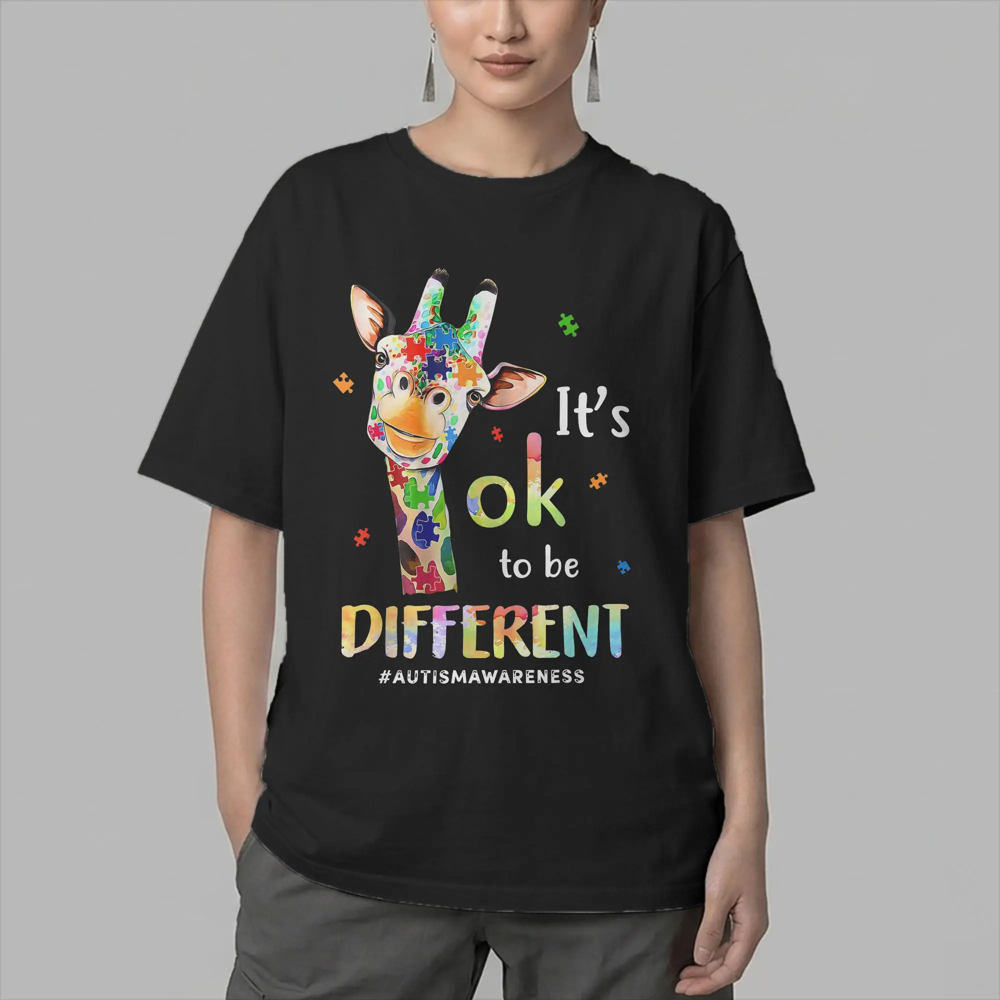 Men Autism Awareness Acceptance T Shirt Its Ok To Be Different Cotton Tops Funny Short Sleeve O Neck Tee Shirt Printing T-Shirts