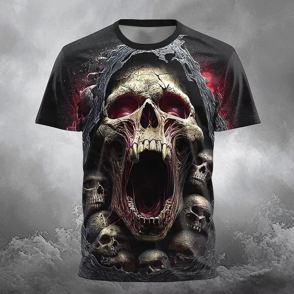 Herren Gothic Todesengel Totenkopf Grafik T-Shirt Halloween Punk Skelett-Print Y2K Hip Hop Familien-Matching Casual Fitness Oberteil – Detail 7