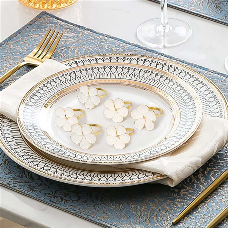 ABUN-Napkin Rings Set Of 30 Napkin Rings Holders White Flowers Napkin Buckles Elegant Napkin Holders For Dinner Table