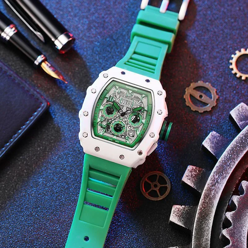 ผู้ชายหรูหรานาฬิกาข้อมือควอตซ์ Skeleton Hollow Design Trend Machanical นาฬิกาผู้ชายสําหรับชายอัตโนมัติ Hollow Luminous กันน้ํา