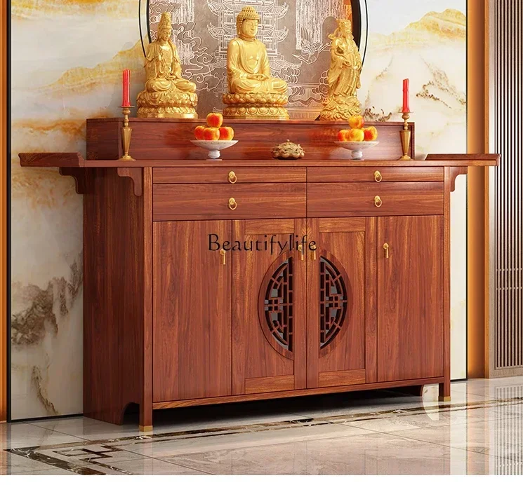 Solid Wood Buddha Niche New Chinese Style Altar God of Wealth Buddha Shrine Household Incense Desk