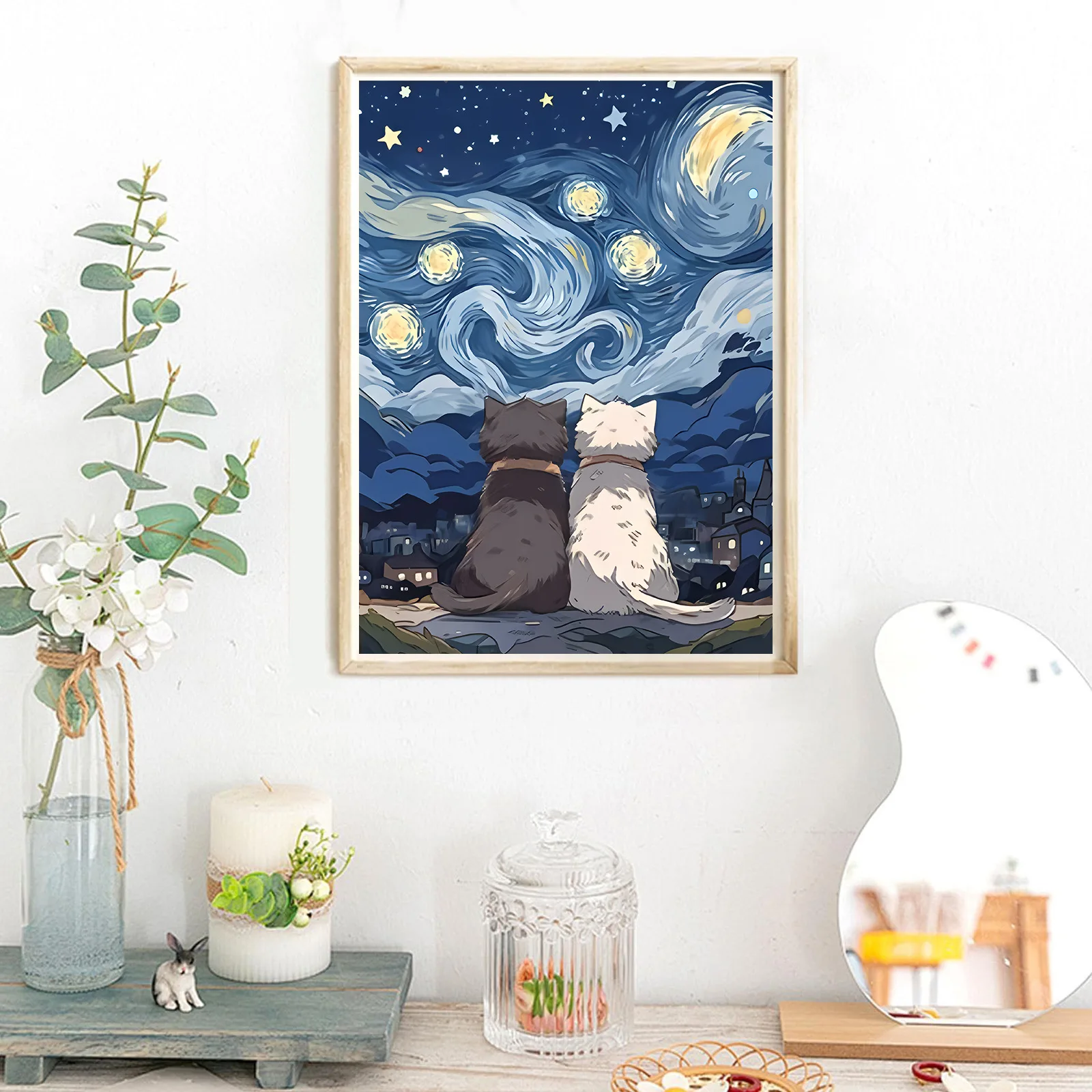 

Starry Night Cat Theme DIY Cartoon Diamond Painting Frameless Souvenirs New Arrival Animal Comics Cartoon Kids Gift