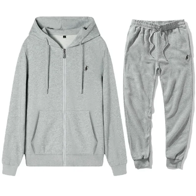 2026 Autumn Winter Small Pony Embroidered Men Sportswear Set, Polyester Zip Up Hoodie & Sweatpants 2PCS Casual Tracksuit view 2