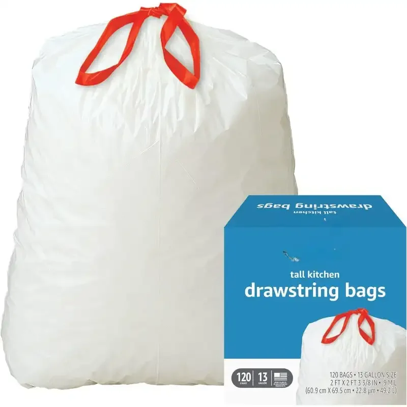 Tall Kitchen Drawstring Trash Bags, 13 Gallon, 120 Count