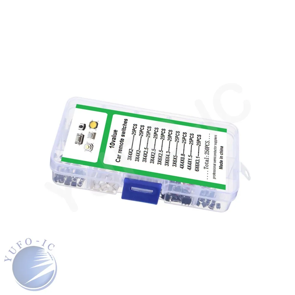 1 Box 10Values 250pcs Button Touch Switch Kit 3*4*2/2.5/4.3/ 3*6*2.5/5 4*4*0.8/1.5 6*6*3.1MM Assortment Electronic Component 