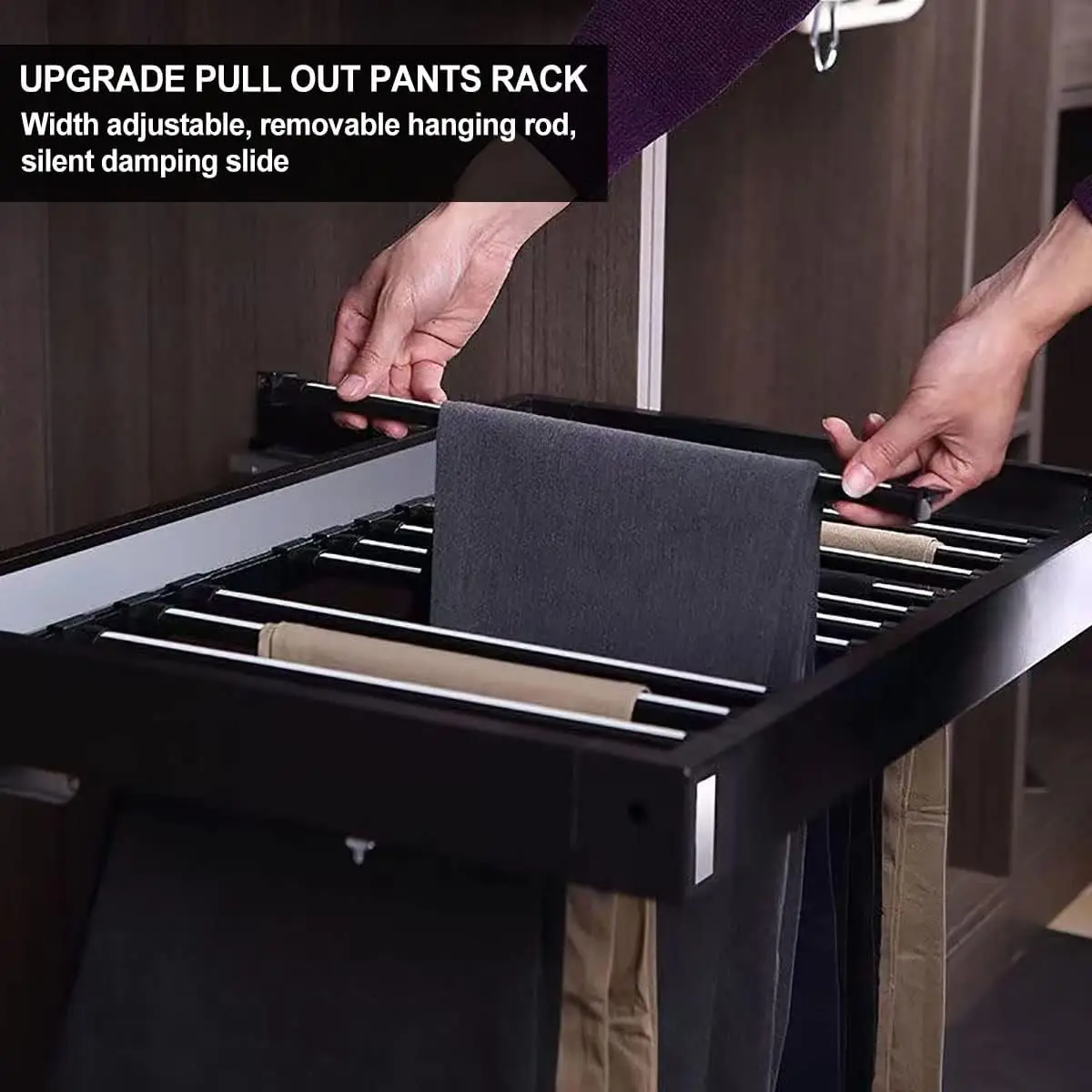 Pull Out Pants Rack For Closet, Retractable Wardrobe Trousers Rack Jeans Hanger For Cabinet Inner Width 23.6