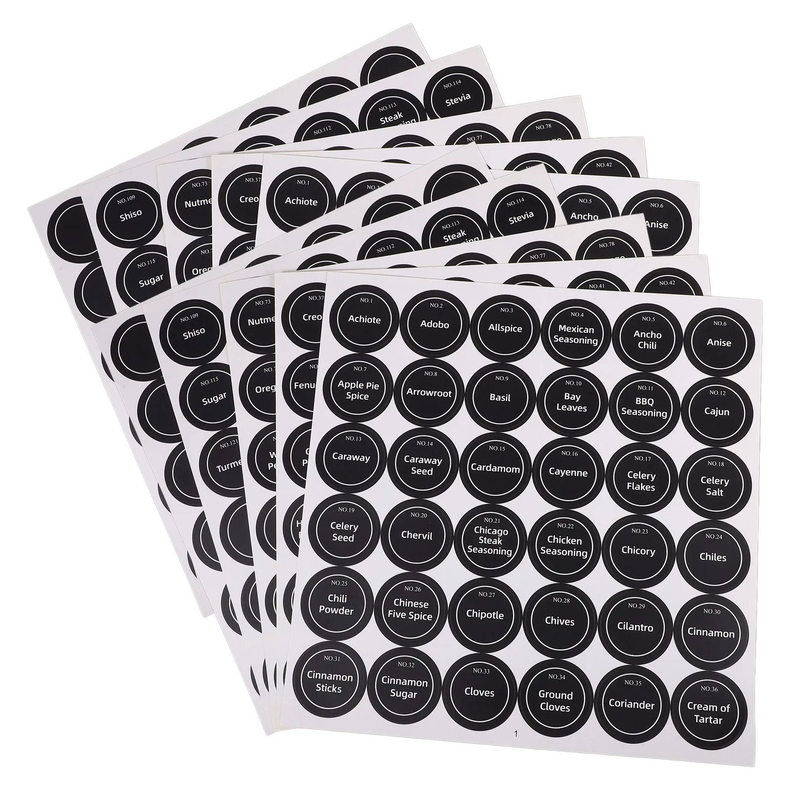 

20 Sheets Black Round Spice Jar Labels Waterproof Preprinted Stickers for Kitchen Seasoning Pantry Storage Spice Jar Labels