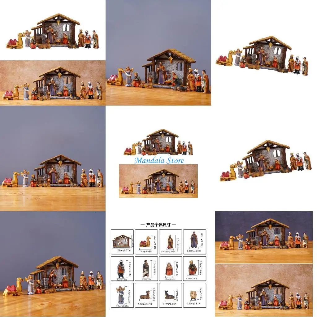 U2JC Christmas Nativity Figurines Resins Manger Holy Family Nativity Scene Statue for Xmases Indoor Home Table Decorations